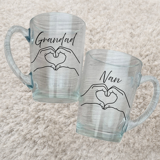 Hand heart design, Glass Mug